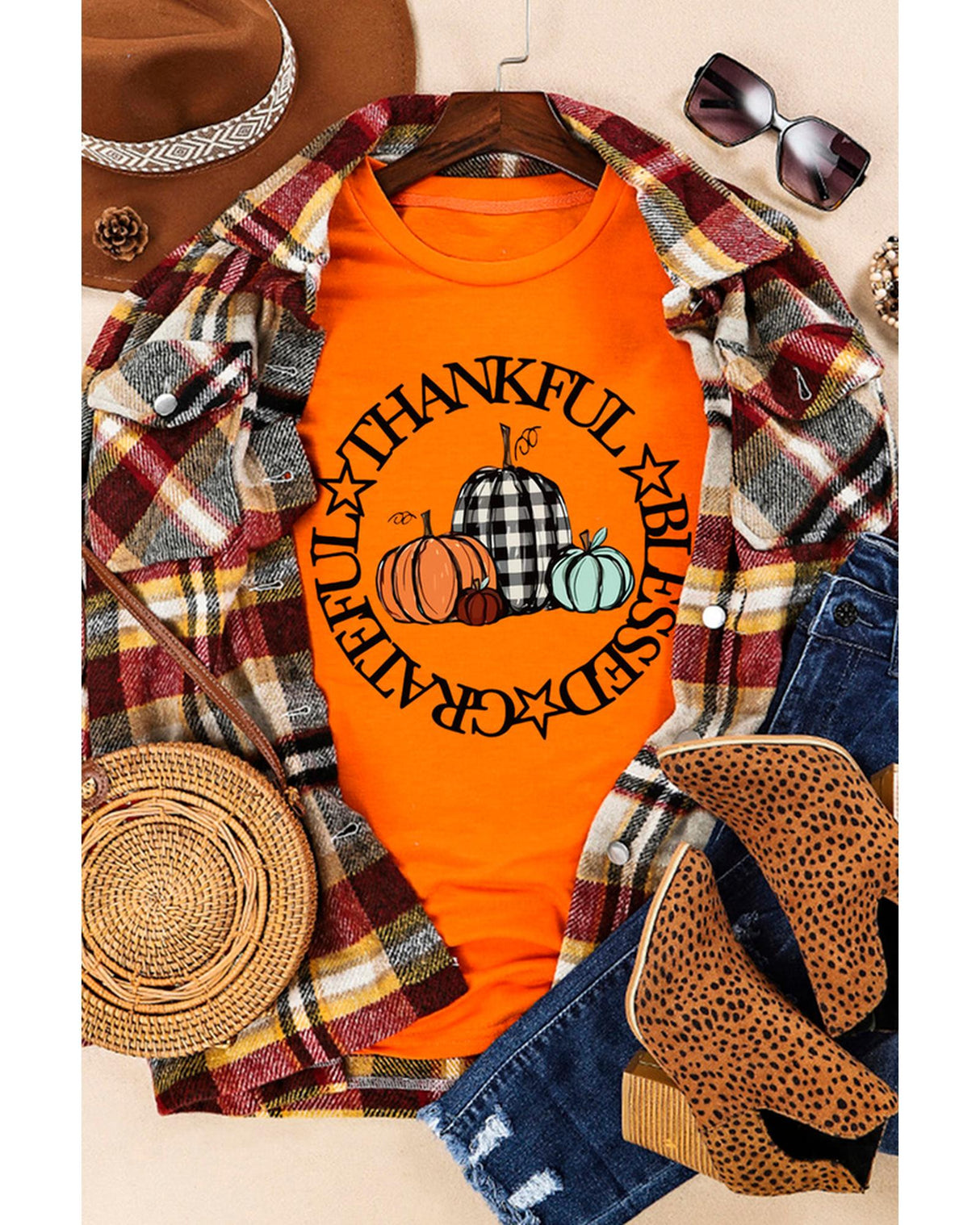 Grateful Pumpkin Graphic Tee - Thankful Blessed Design - 2XL