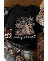 Leopard Print Christmas Tree Graphic Tee - Plus Size 2XL