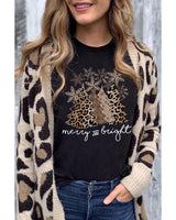 Leopard Print Christmas Tree Graphic Tee - Plus Size 2XL - Front View