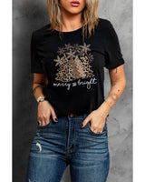Leopard Print Christmas Tree Graphic Tee - Plus Size 2XL - Close-Up Angle