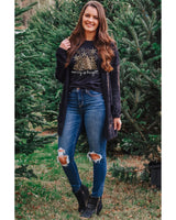 Leopard Print Christmas Tree Graphic Tee - Plus Size 2XL - Low Angle