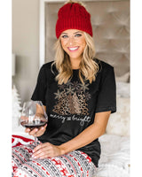 Leopard Print Christmas Tree Graphic Tee - Size M - Top-Down View