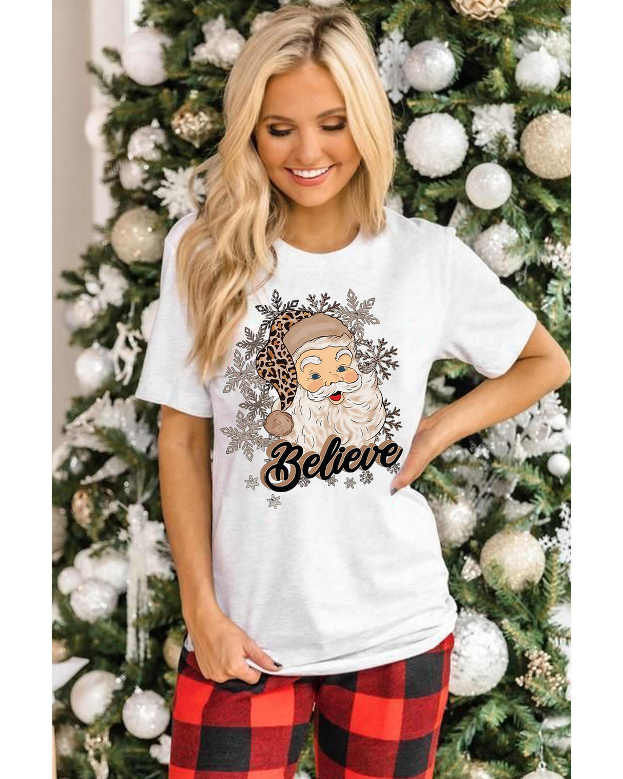 Azura Exchange Festive Snowflake Santa Claus Crew Neck Tee - Size S