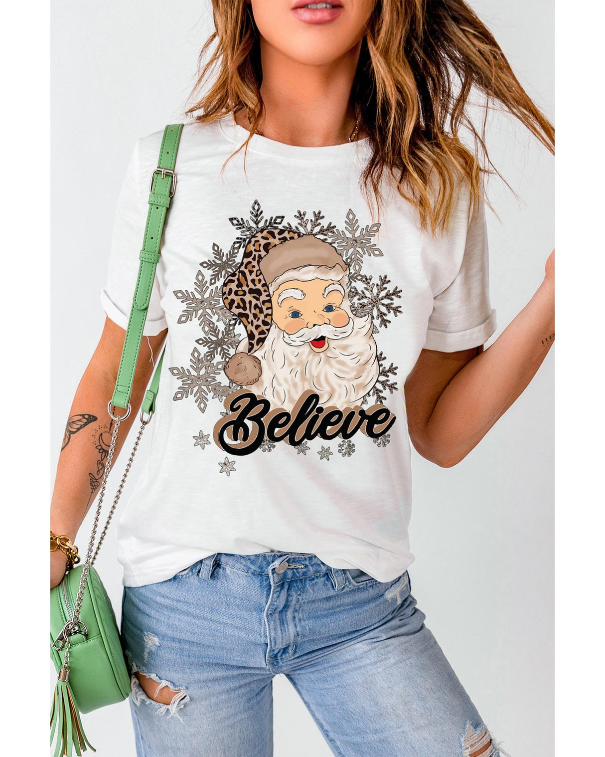 Azura Exchange Festive Snowflake Santa Claus Crew Neck Tee - Size S