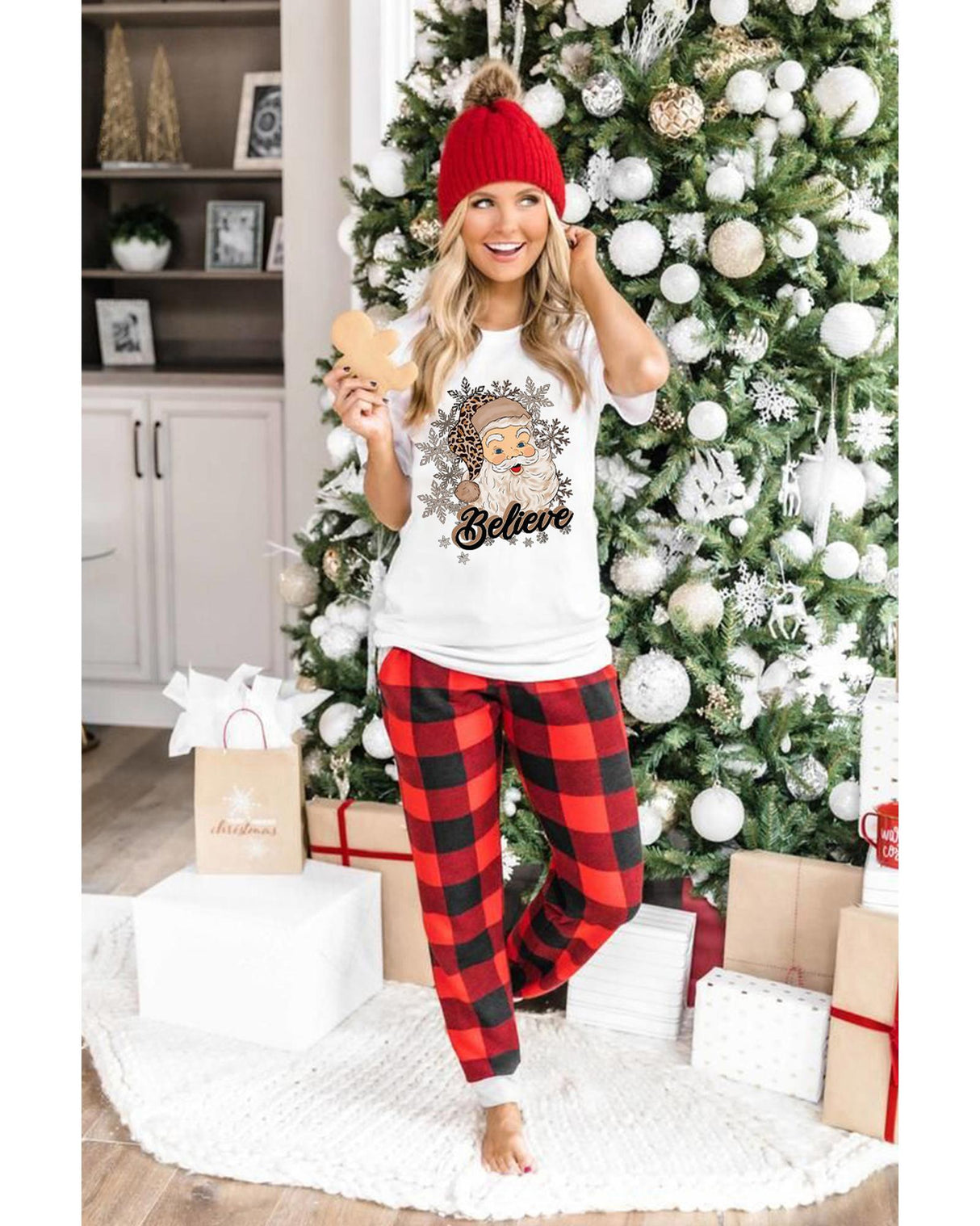 Azura Exchange Festive Snowflake Santa Claus Crew Neck Tee - Size S