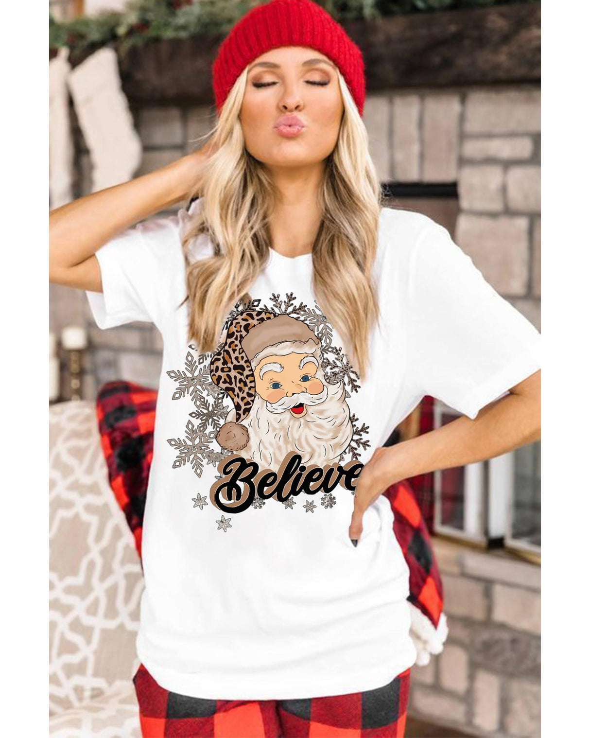 Azura Exchange Festive Snowflake Santa Claus Crew Neck Tee - Size S