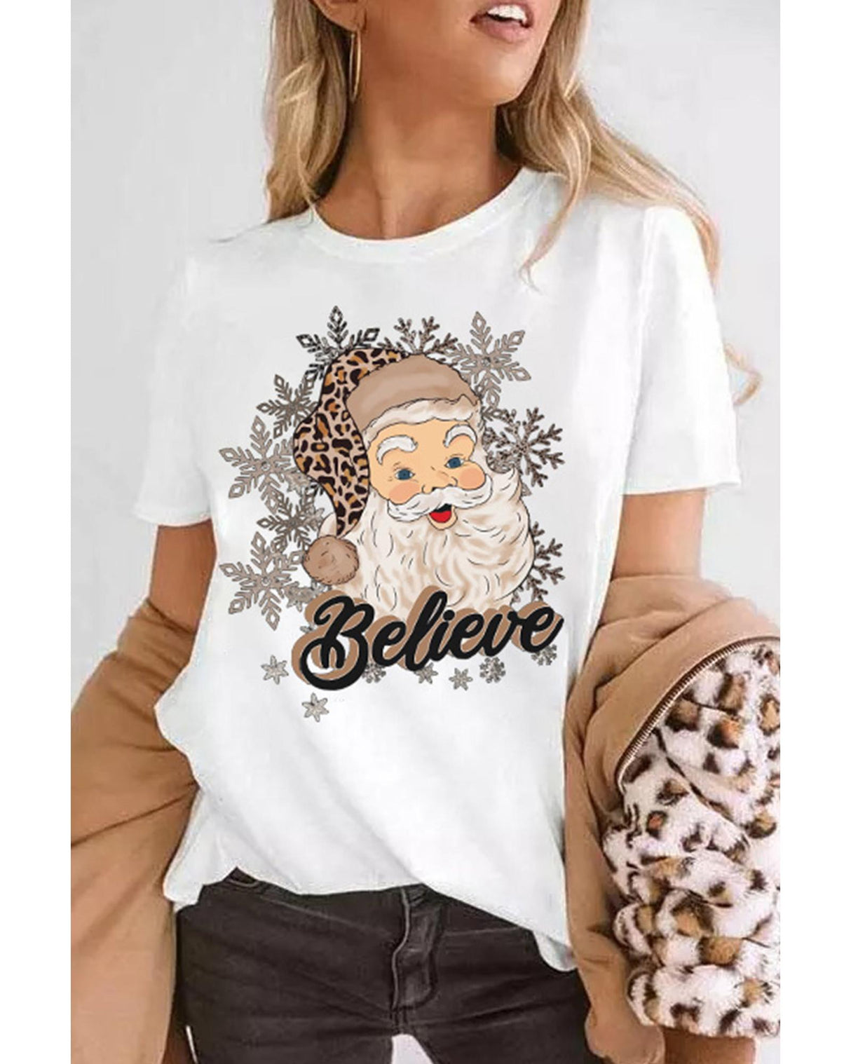 Azura Exchange Festive Snowflake Santa Claus Crew Neck Tee - Size S