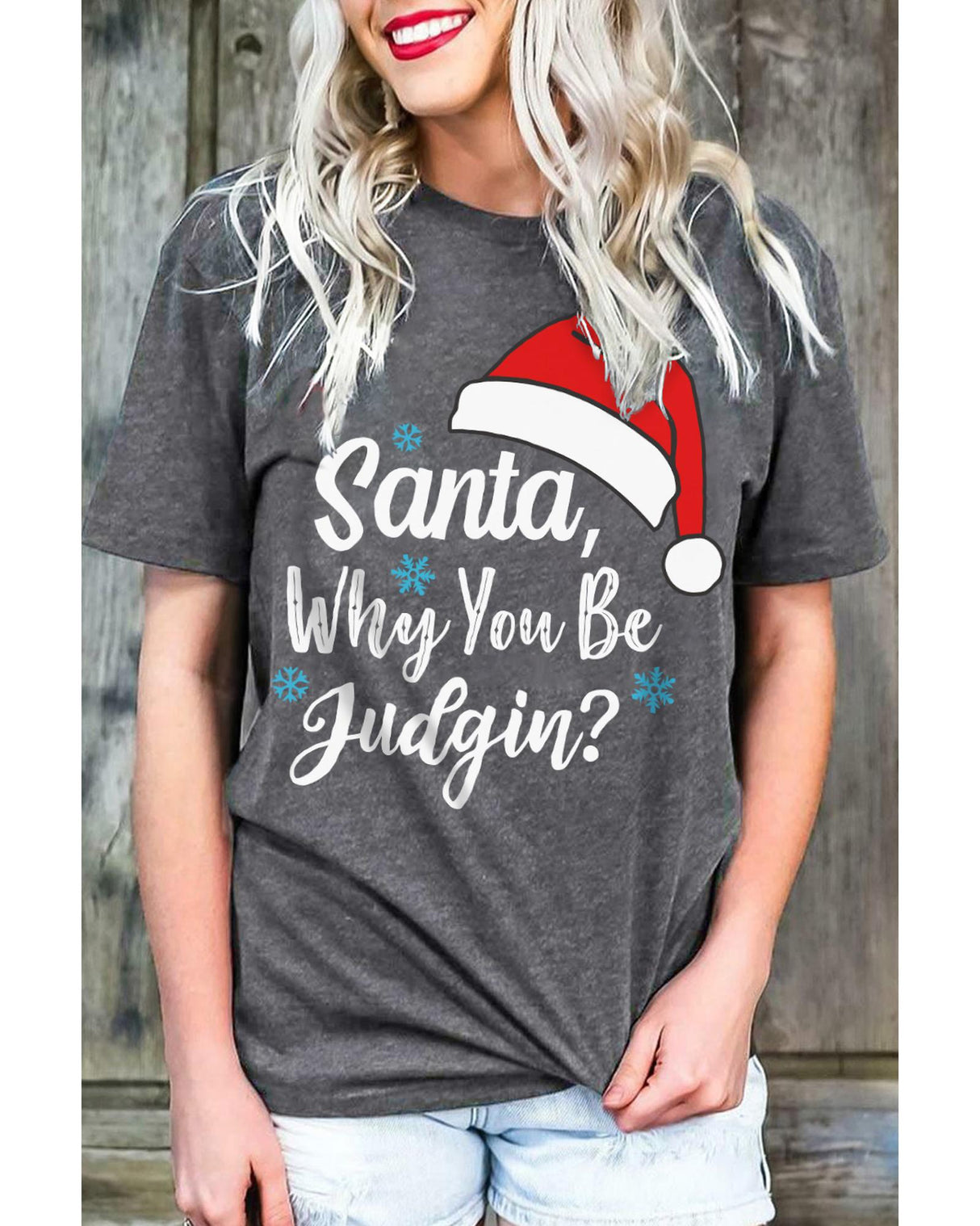Azura Exchange Snowflake Christmas Tee with Santa Hat - Size S