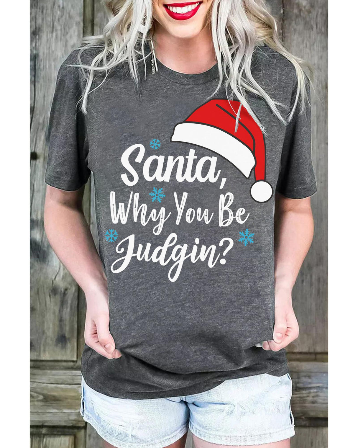 Azura Exchange Snowflake Christmas Tee with Santa Hat - Size S
