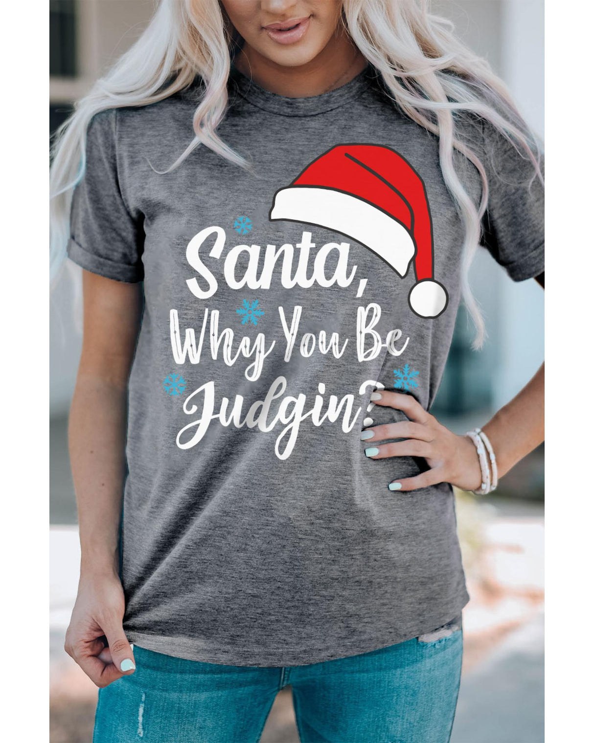 Azura Exchange Snowflake Christmas Tee with Santa Hat - Size S