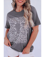 Leopard Print Bull Skull Graphic T-Shirt - Size M