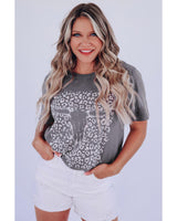 Leopard Print Bull Skull Graphic T-Shirt - Size M - Top-Down View