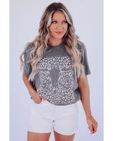 Leopard Print Bull Skull Graphic T-Shirt - Size M - 45-Degree Angle