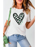 Lucky Leopard Heart Print St. Patrick's Day Tee - M - Top-Down View