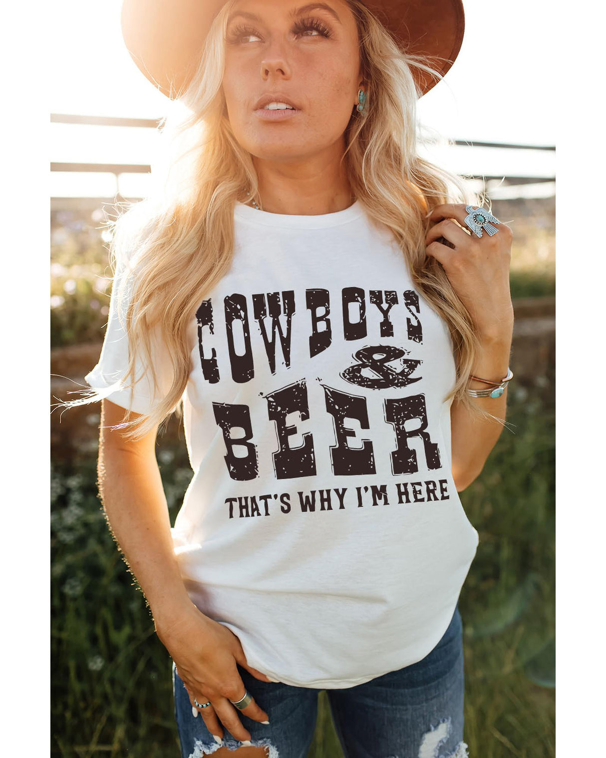 Azura Exchange COWBOYS & BEERS Graphic Tee for Women - M