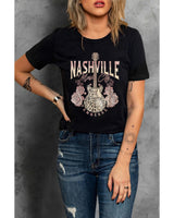 Leopard Guitar Rose Print Women's T-Shirt - Size L