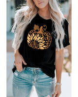 Spooky Sunflower Pumpkin Graphic Tee - M - Side View
