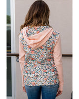 Floral Patchwork Half Zip Hoodie with Kangaroo Pocket - Size S - Side View
