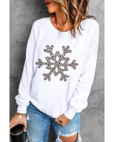 Azura Exchange Leopard Print Snowflake Crew Neck Sweatshirt - S - Side View