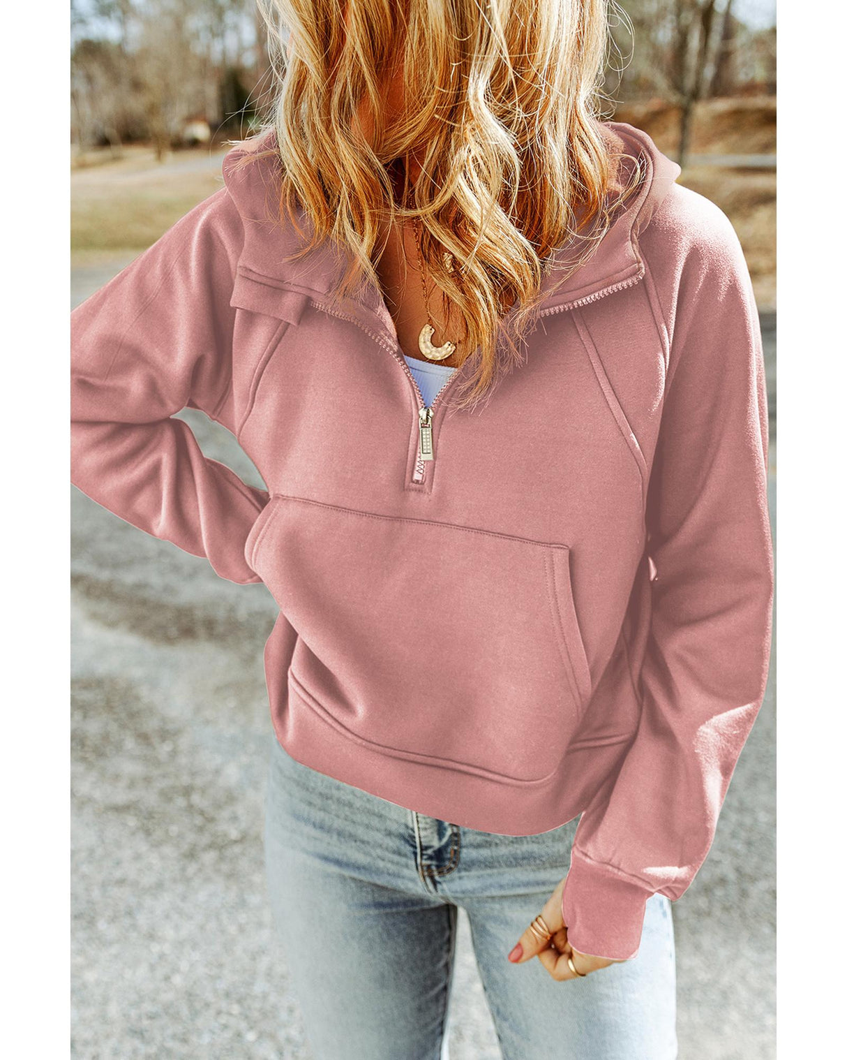 Azura Exchange Quarter Zip Hoodie with Kangaroo Pocket - Size S