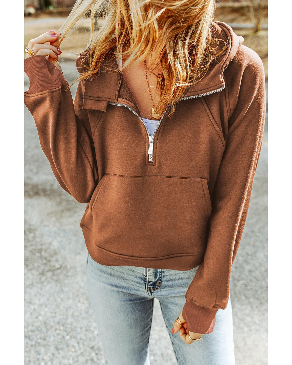 Azura Women's Quarter Zip Kangaroo Pocket Hoodie - Size S