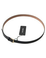 Dolce & Gabbana Men's Elegant Black Leather Belt with Gold Metal Buckle - 100 cm - Side View