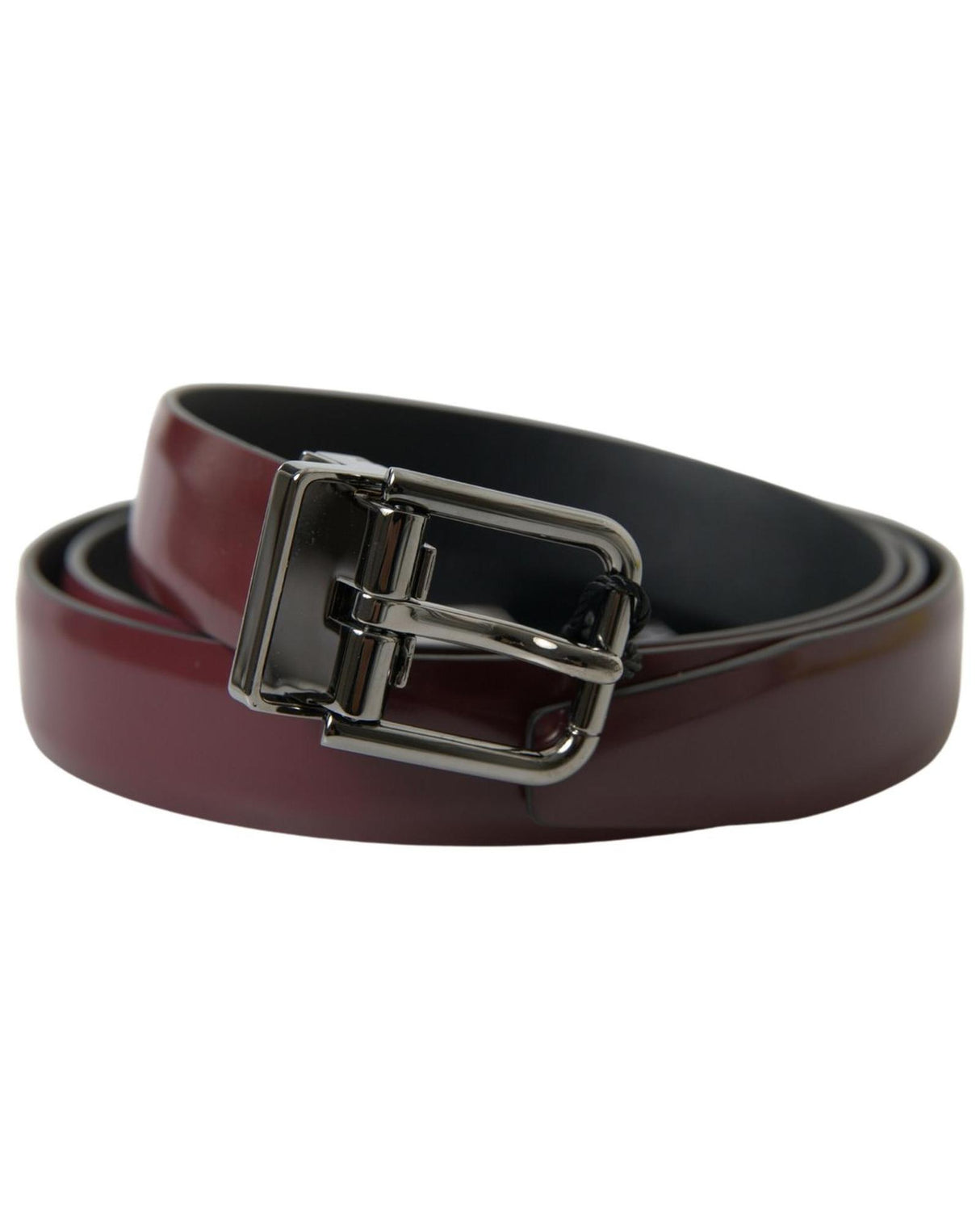 Dolce & Gabbana Men's Burgundy Leather Belt with Silver Buckle - 90 cm