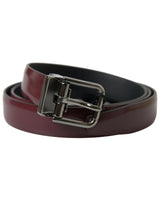 Dolce & Gabbana Men's Burgundy Leather Belt with Silver Buckle - 90 cm