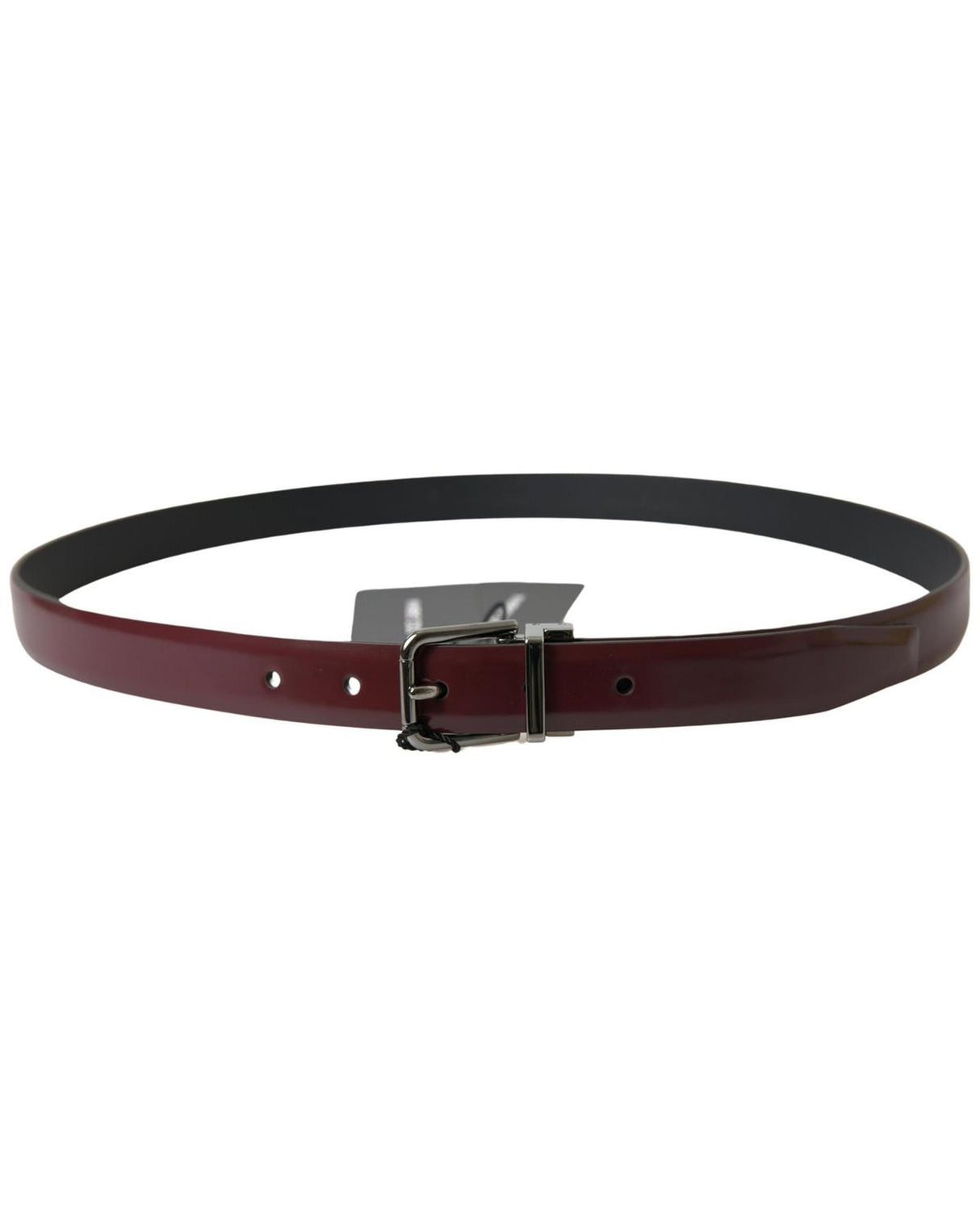 Dolce & Gabbana Men's Burgundy Leather Belt with Silver Buckle - 90 cm