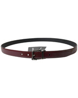 Dolce & Gabbana Men's Burgundy Leather Belt with Silver Buckle - 90 cm - Front View
