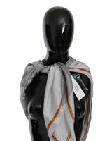 CNC Costume National Women's Gray and Orange Floral Silk Wrap Scarf - One Size