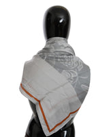 CNC Costume National Women's Gray and Orange Floral Silk Wrap Scarf - One Size - Side View
