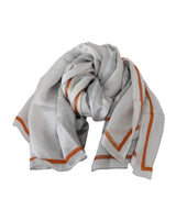 CNC Costume National Women's Gray and Orange Floral Silk Wrap Scarf - One Size - 45-Degree Angle