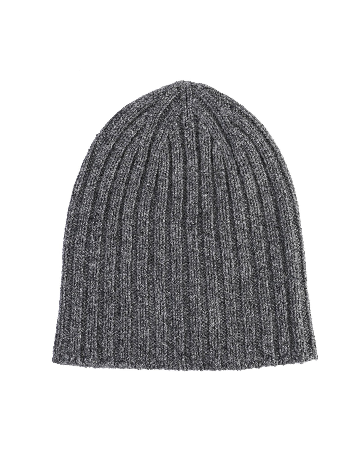 Luxury Women's Dark Gray Ribbed Cashmere Beanie - One Size