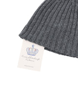 Luxury Women's Dark Gray Ribbed Cashmere Beanie - One Size - Front View