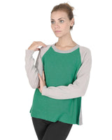 Edinburgh Cashmere Women's Elegant Round Neck Sweater in Green and Cream - 42 EU - Front View