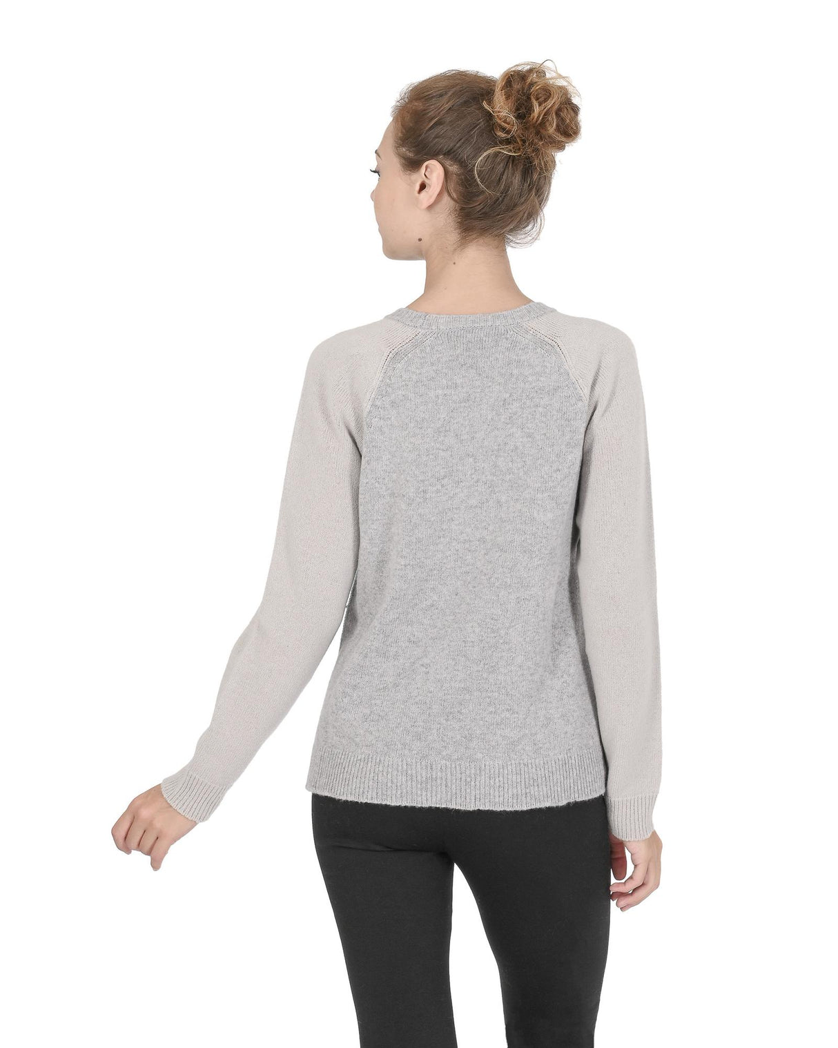 Edinburgh Cashmere Women's Elegant Round Neck Sweater in Green and Cream - 42 EU