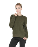 Edinburgh Cashmere Women's Classic Khaki Round Neck Sweater - 38 EU