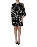 Dolce & Gabbana Women's Black White Zebra A-line Sheath Mini Dress - 42 IT - Front View
