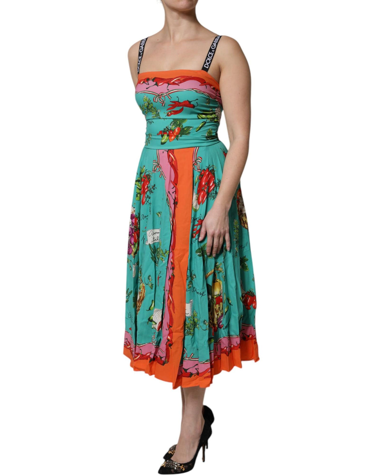Dolce & Gabbana Women's Multicolor Printed Silk Sleeveless Midi Dress - 46 IT