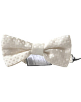 Dolce & Gabbana Men's Ivory Fantasy Pattern Silk Adjustable Bow Tie - One Size - Side View