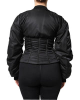 Dolce & Gabbana Women's Black Nylon Full Zip Bustier Corset Jacket - 38 IT - Top-Down View