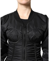 Dolce & Gabbana Women's Black Nylon Full Zip Bustier Corset Jacket - 38 IT - Rear View