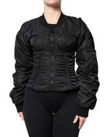 Dolce & Gabbana Women's Black Nylon Full Zip Bustier Corset Jacket - 40 IT - Front View