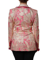 Dolce & Gabbana Women's Pink Gold Jacquard Nylon Coat Blazer Jacket - 40 IT - Side View