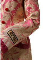 Dolce & Gabbana Women's Pink Gold Jacquard Nylon Coat Blazer Jacket - 40 IT - Rear View