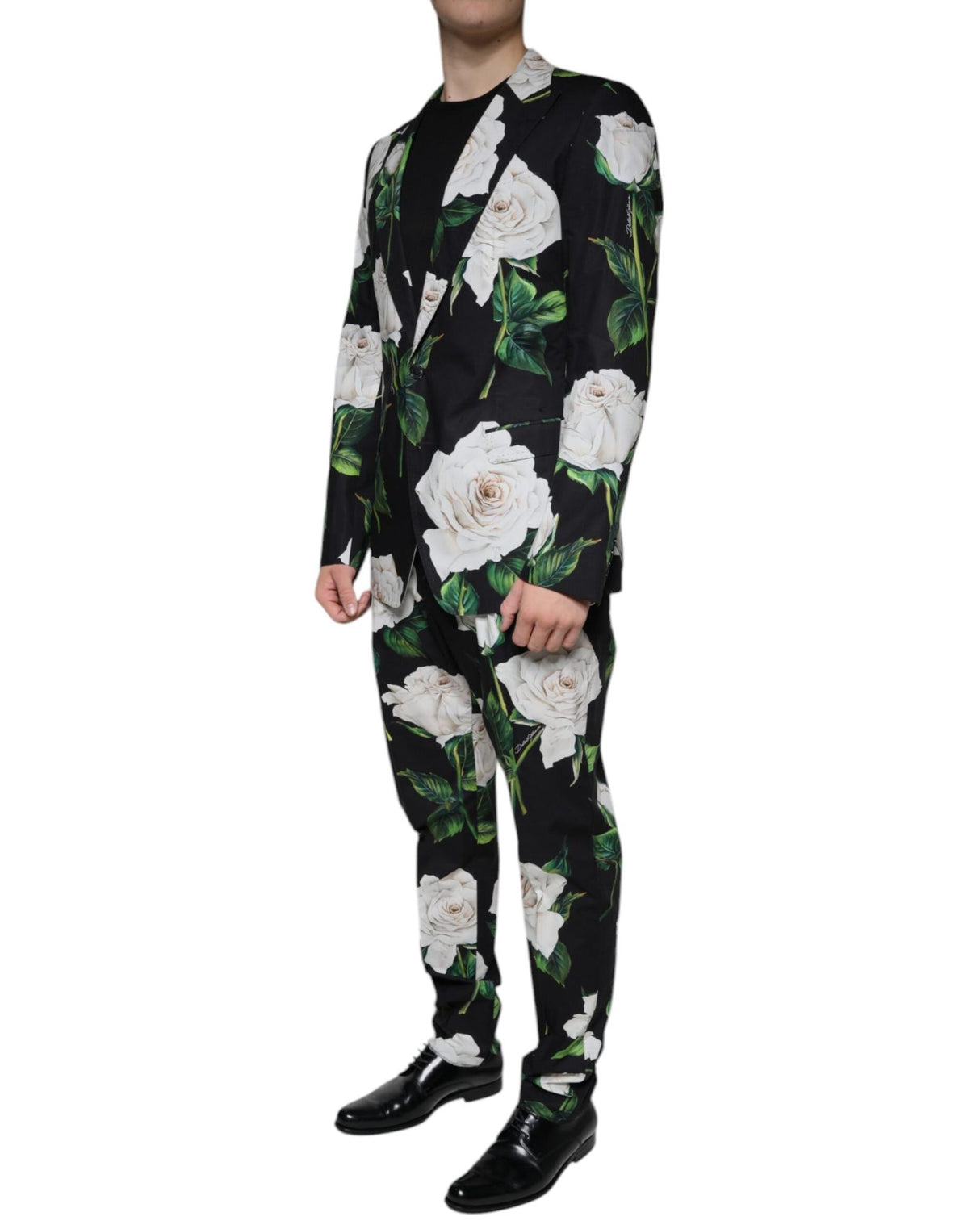 Dolce & Gabbana Men's Black Rose Cotton  Formal 2 Piece Suit - 50 IT