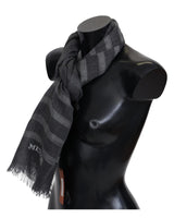 Missoni Unisex Gray Wool Striped Scarf with Fringes - One Size - Front View