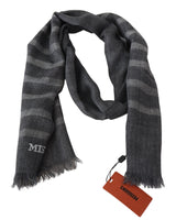 Missoni Unisex Gray Wool Striped Scarf with Fringes - One Size - Side View