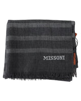 Missoni Unisex Gray Wool Striped Scarf with Fringes - One Size - Top-Down View